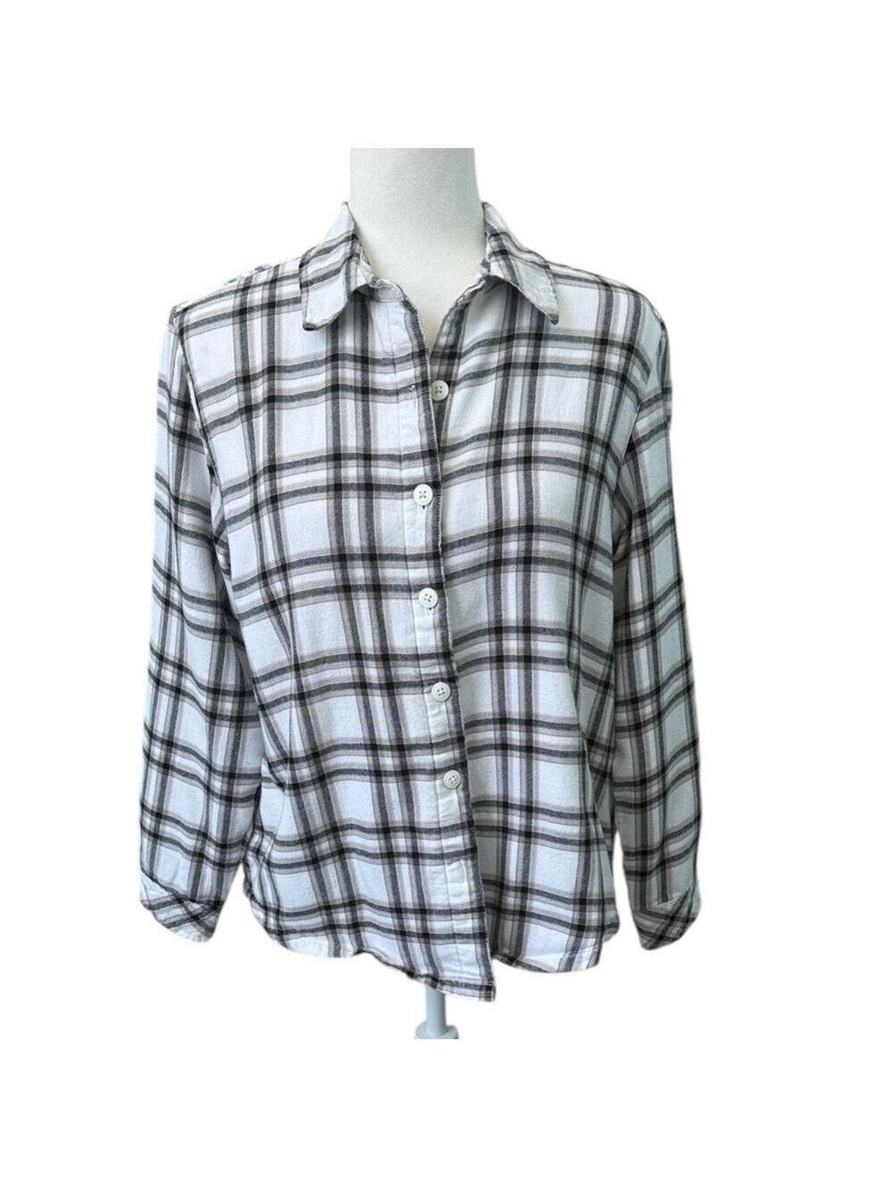 Riders by Lee Fleece Lined Flannel Button Up White Plaid Shirt Size Med Unisex